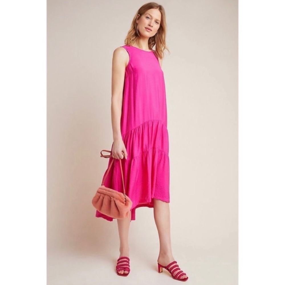 Anthropologie Maeve Marlene Tiered Sleeveless Dress Pink